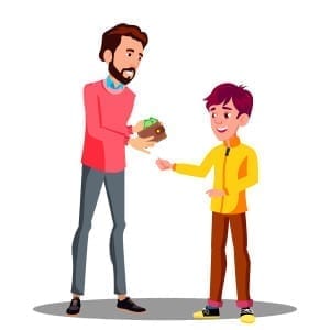 Father Gives Money From His Purse To His Son Vector. Isolated Illustration