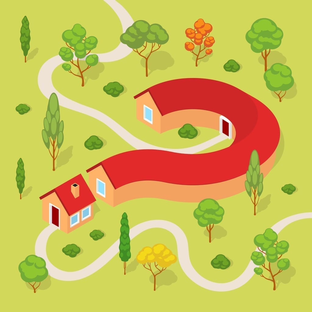The house in the form of a question mark. Conceptual illustration suitable for advertising and promotion