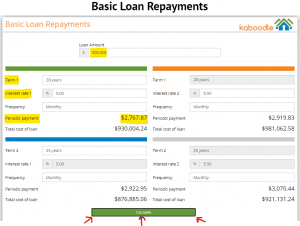 Screenshot of the basic loan repayment calculator